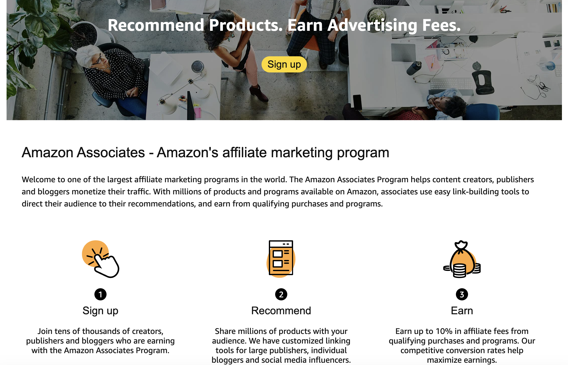 Amazon Associates signup page