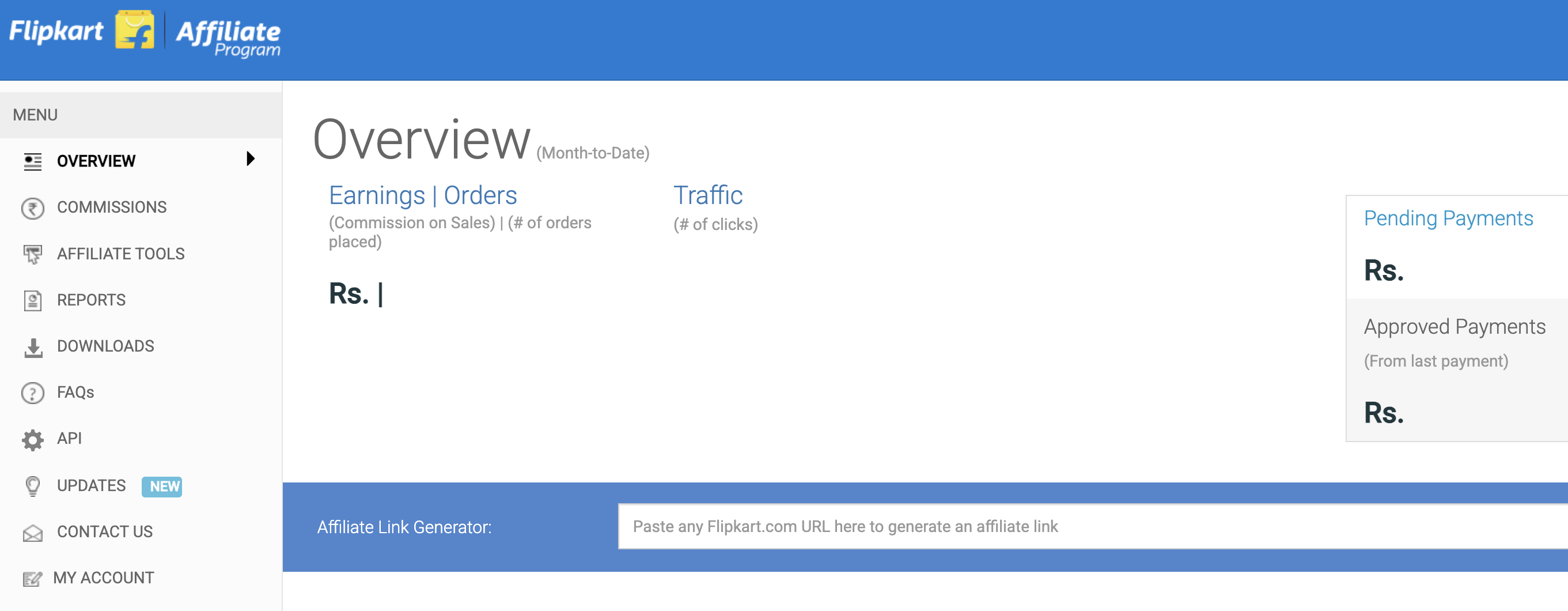 Flipkart Affiliate registration form